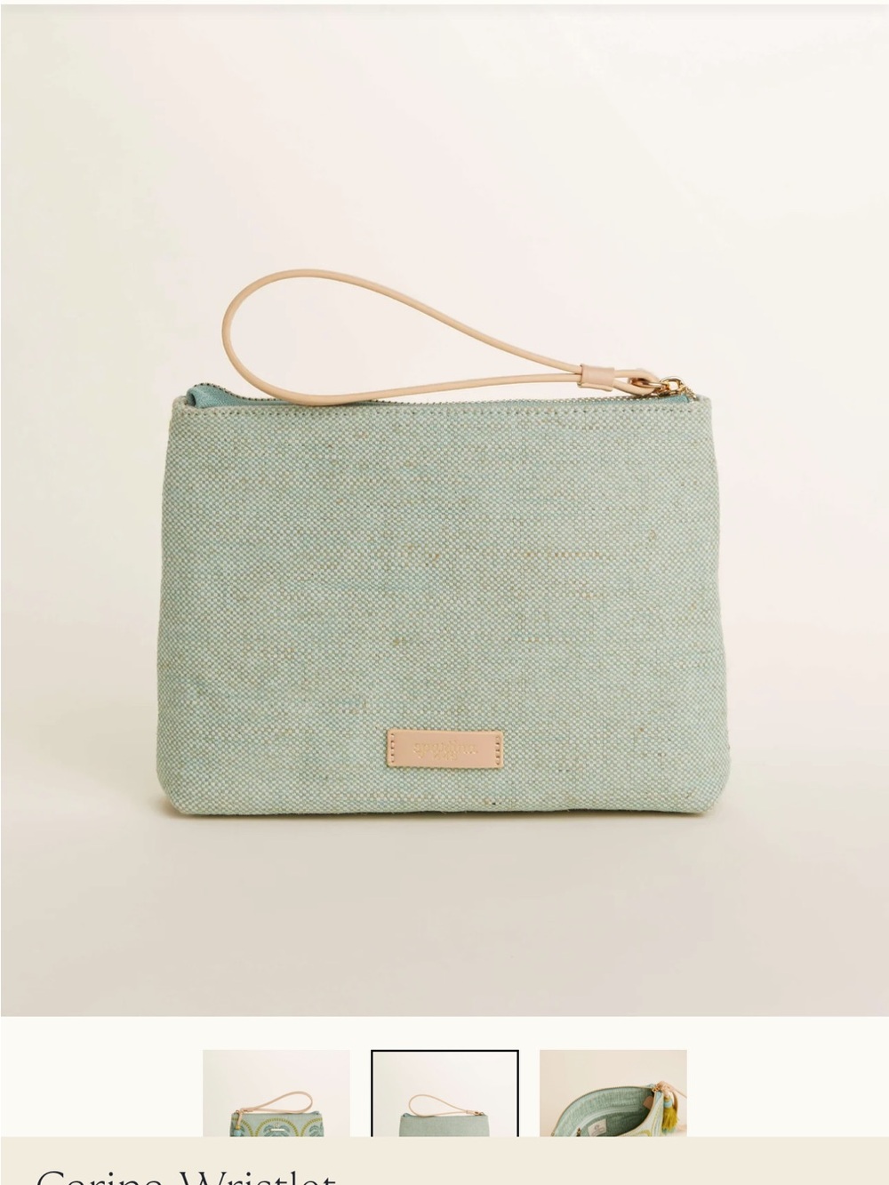 Spartina 449 Carina Sea Foam Palm Embroidered Wristlet with Tassel - Picture 2 of 5